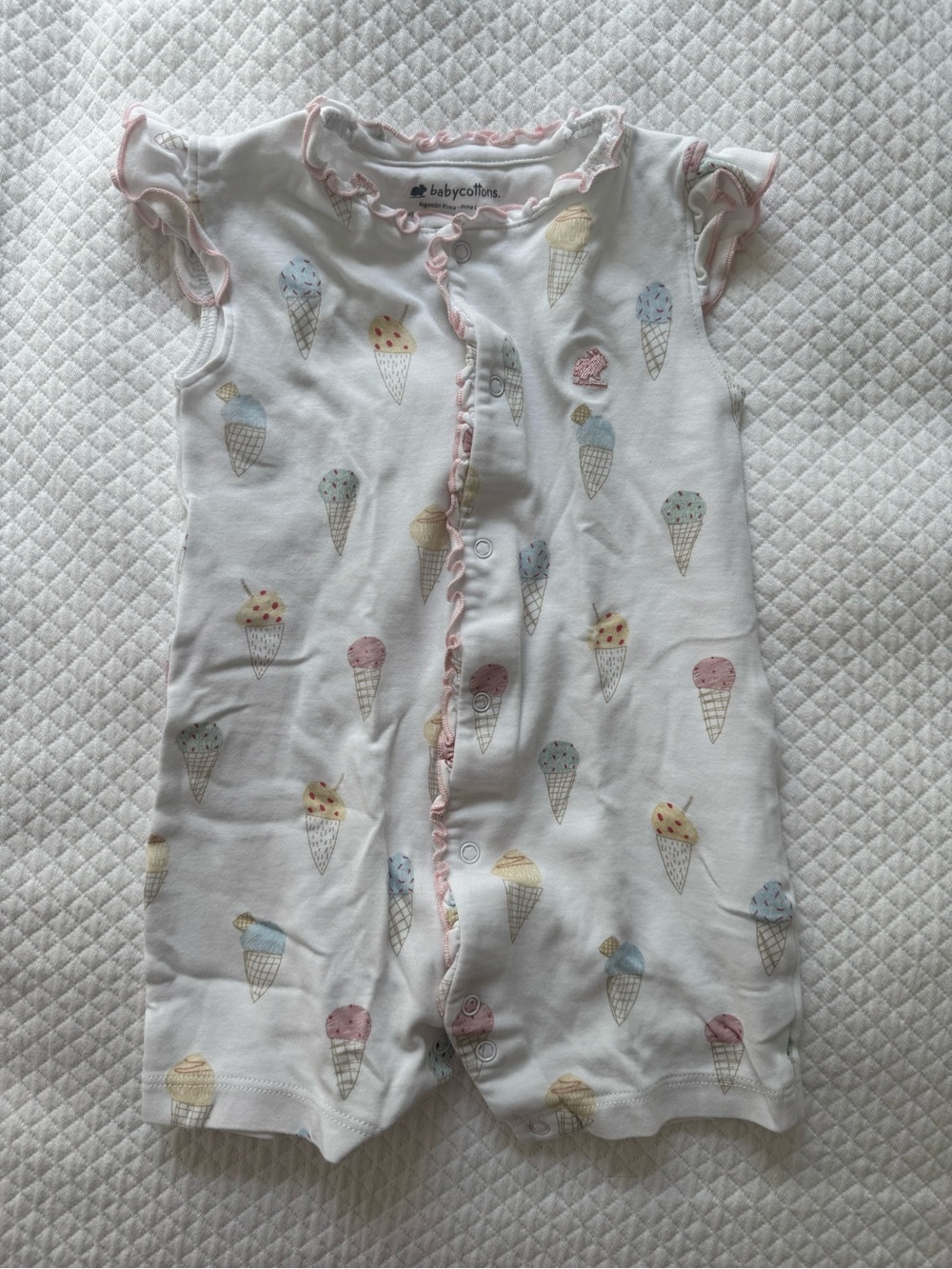 babycottons White Ice Cream Print Short Sleeve Romper with Pastel Accents